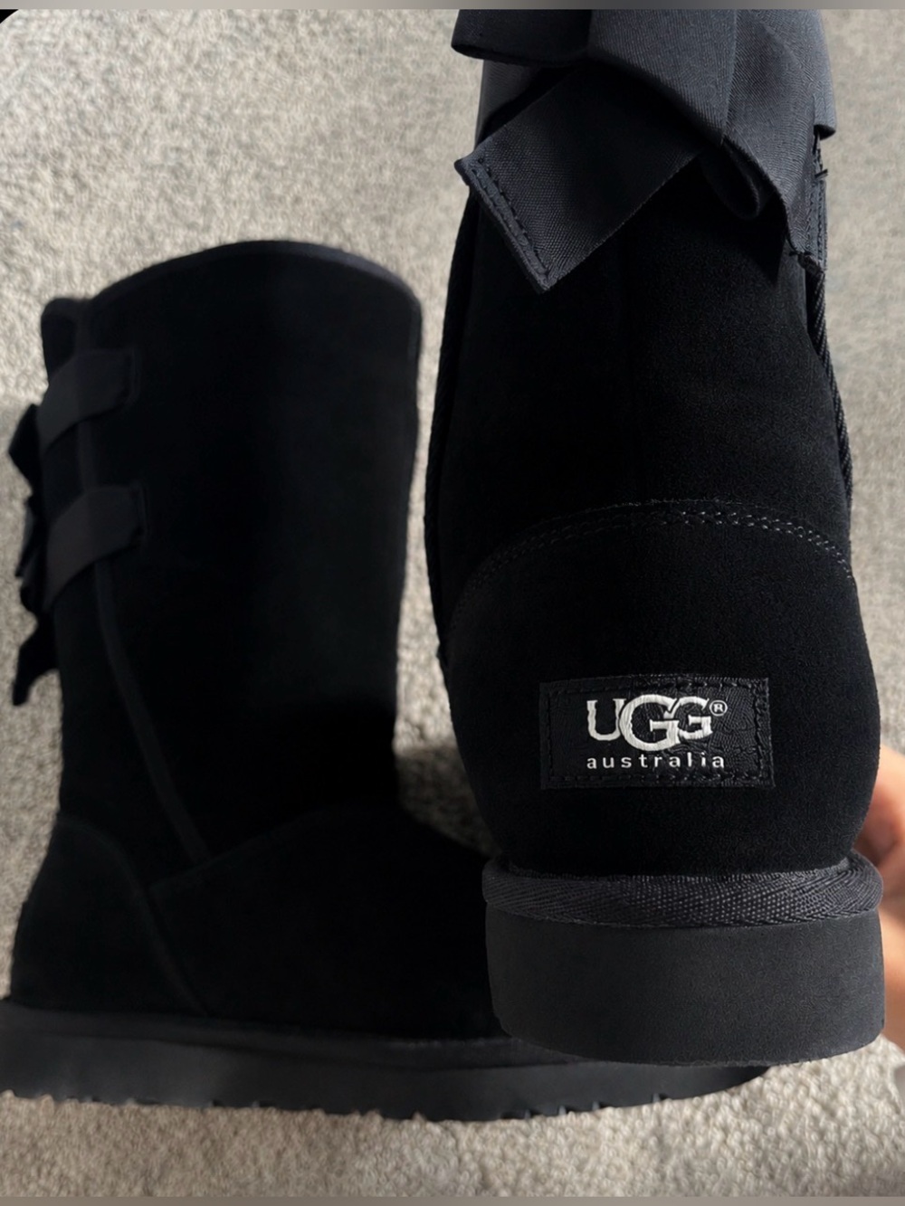UGG Black Suede Bow Back Women's Boots